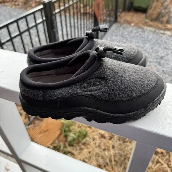 Jibs Gray Wool Blend Slip-On Slippers Rubber Soles &amp; Adjustable Toggle Closure