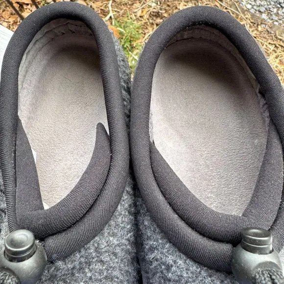 Jibs Gray Wool Blend Slip-On Slippers Rubber Soles &amp; Adjustable Toggle Closure