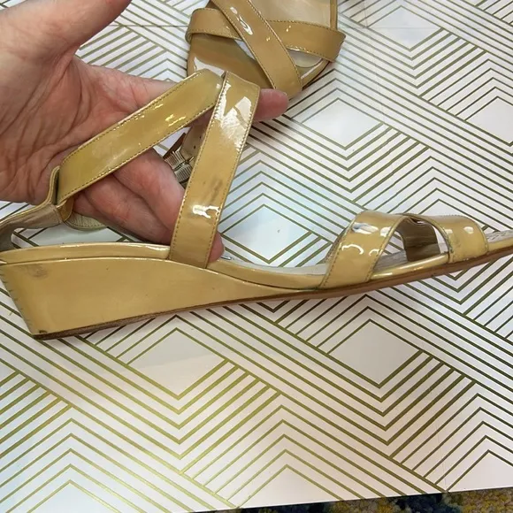 Jimmy Choo Chiara Patent Leather Nude‎ Wedge Sandal