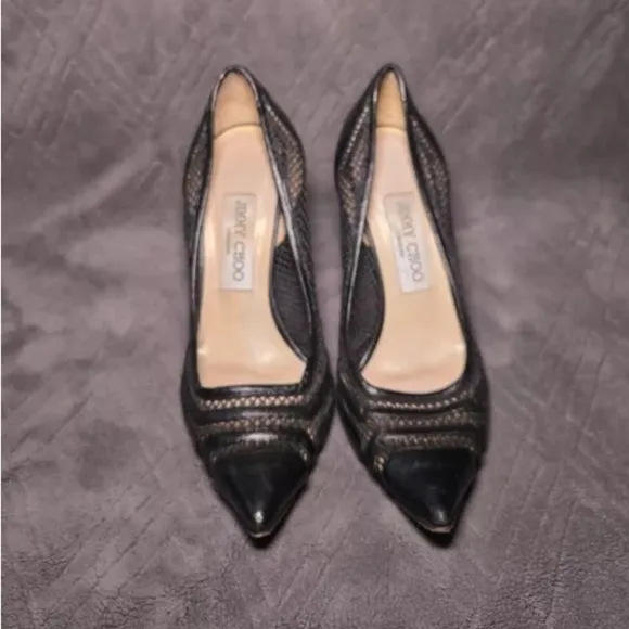 Jimmy Choo Elegant Black Mesh Women's Heels