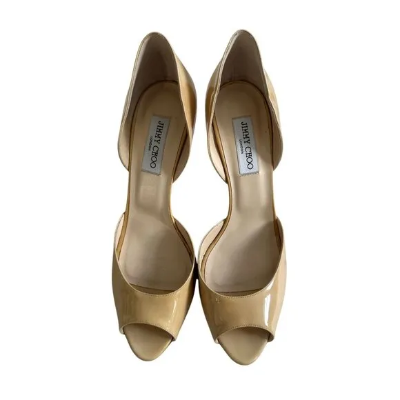 JIMMY CHOO Logan 85MM Nude Patent Leather D’Orsay Heels Size 42 NEW without box