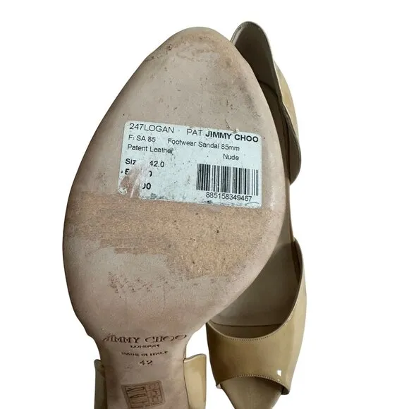 JIMMY CHOO Logan 85MM Nude Patent Leather D’Orsay Heels Size 42 NEW without box