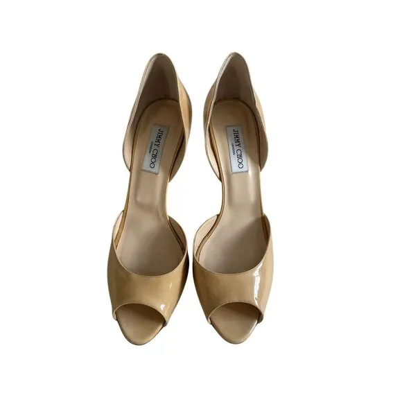 JIMMY CHOO Logan 85MM Nude Patent Leather D’Orsay Heels Size 42 NEW without box