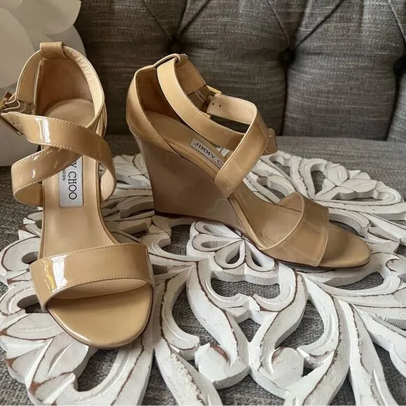 Jimmy Choo Patent Leather Wedge Heel Sandals Shoes Women’s 36 US 6