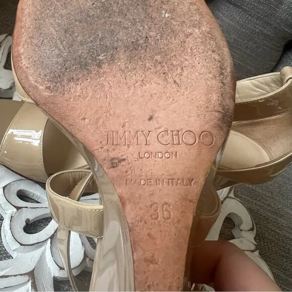 Jimmy Choo Patent Leather Wedge Heel Sandals Shoes Women’s 36 US 6