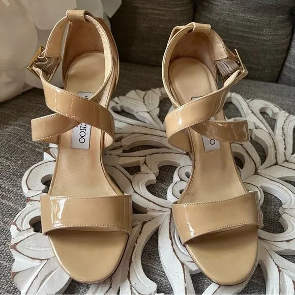 Jimmy Choo Patent Leather Wedge Heel Sandals Shoes Women’s 36 US 6