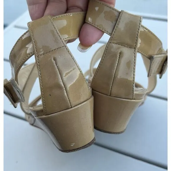 Jimmy Choo Patent Leather Wedge Sandal Size 35.5/ US 5 - Beige