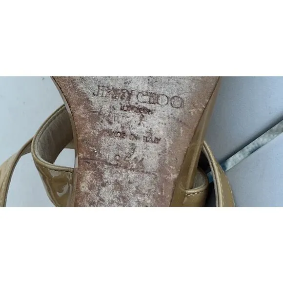 Jimmy Choo Patent Leather Wedge Sandal Size 35.5/ US 5 - Beige