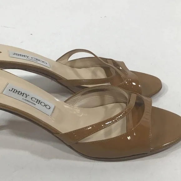 Jimmy Choo Tan Patent Leather Women's Slide Sandals Size 39.5