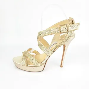 Jimmy Choo VAMP Gold Glitter Multistrap Strappy Platform Sandals Size 39.5