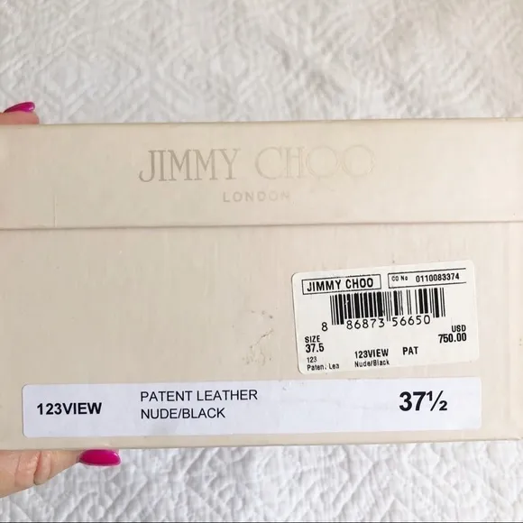 Jimmy Choo Vero Peep Toe Nude Black Patent Heels