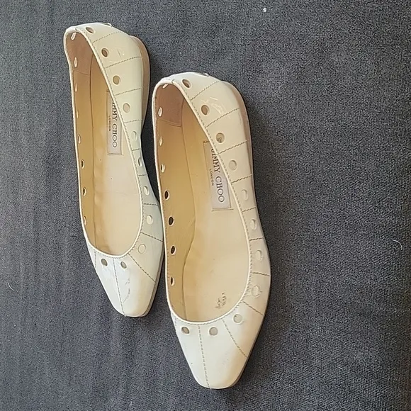 Jimmy Choo White Patent Leather Flats Shoes Size 38.5 (8.5)