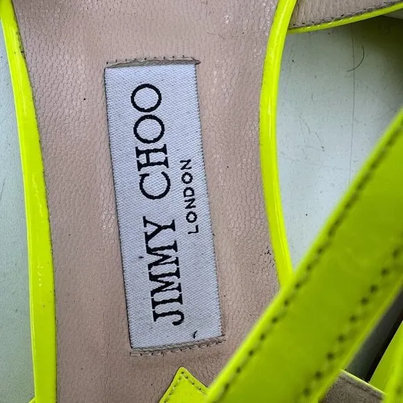 Jimmy Choo Women Size EU 39 US 9 Shocking Yellow Patent Leather Gladiator Shoes
