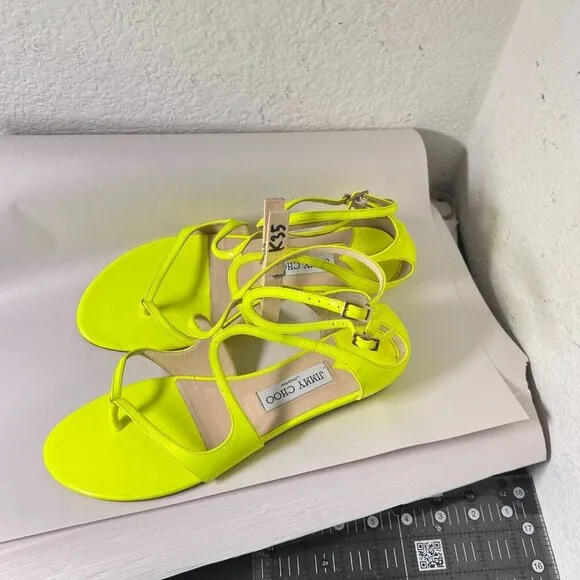 Jimmy Choo Women Size EU 39 US 9 Shocking Yellow Patent Leather Gladiator Shoes