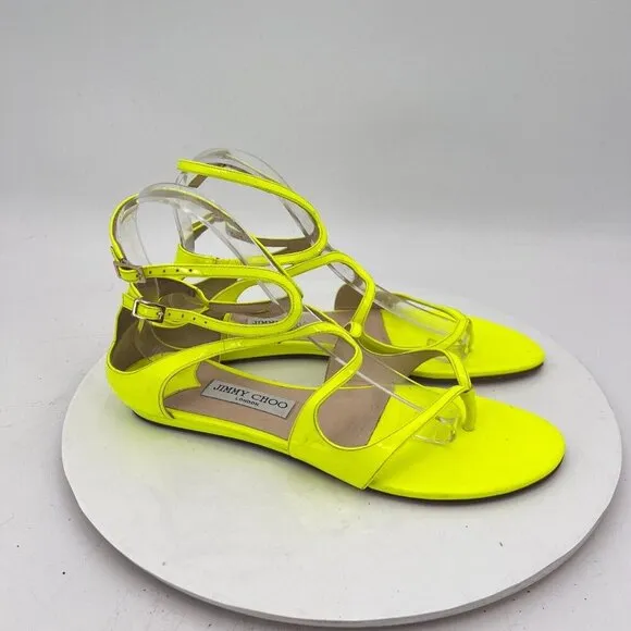 Jimmy Choo Women Size EU 39 US 9 Shocking Yellow Patent Leather Gladiator Shoes