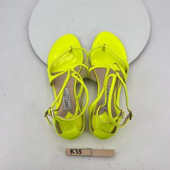 Jimmy Choo Women Size EU 39 US 9 Shocking Yellow Patent Leather Gladiator Shoes