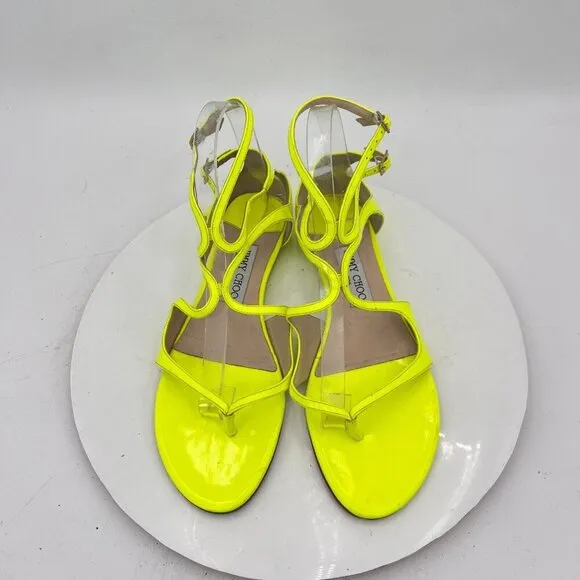Jimmy Choo Women Size EU 39 US 9 Shocking Yellow Patent Leather Gladiator Shoes