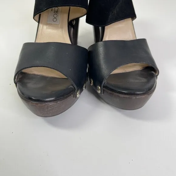 Jimmy Choo Women's Black Suede Leather Ultima Platform Studded Heels EU Size 41