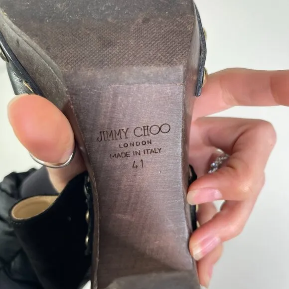 Jimmy Choo Women's Black Suede Leather Ultima Platform Studded Heels EU Size 41