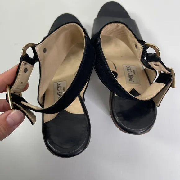 Jimmy Choo Women's Black Suede Leather Ultima Platform Studded Heels EU Size 41
