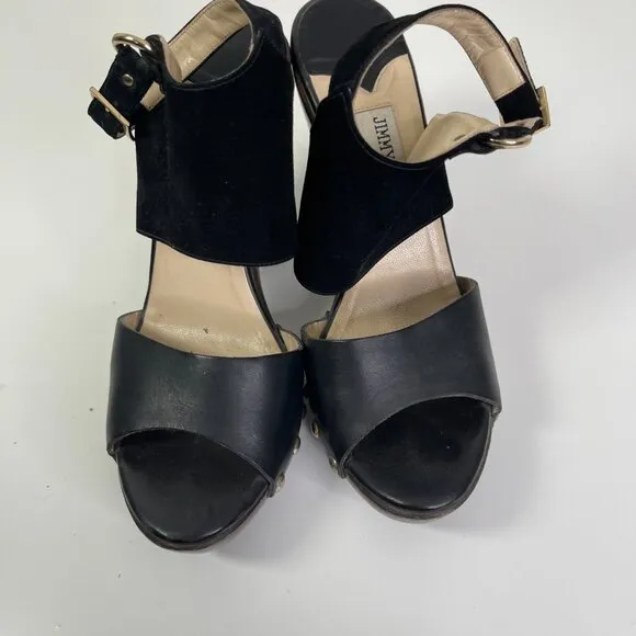 Jimmy Choo Women's Black Suede Leather Ultima Platform Studded Heels EU Size 41
