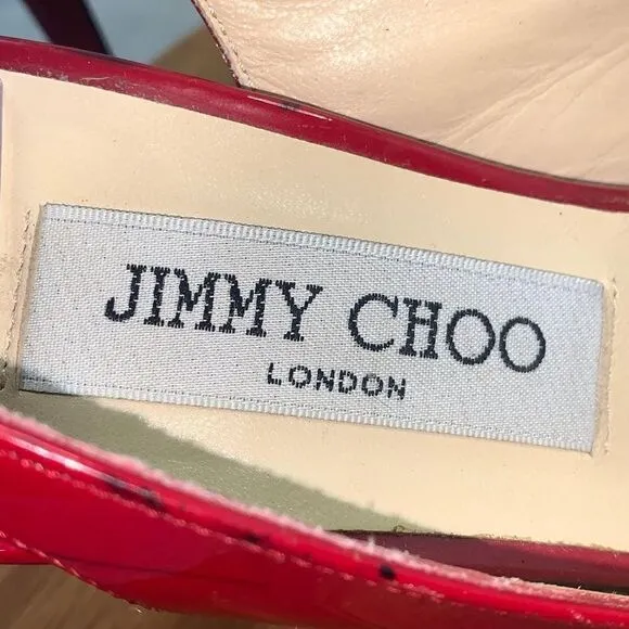 Jimmy Choo Patent Leather Slingback Pumps Heels Sandals Red Women’s size 38.5