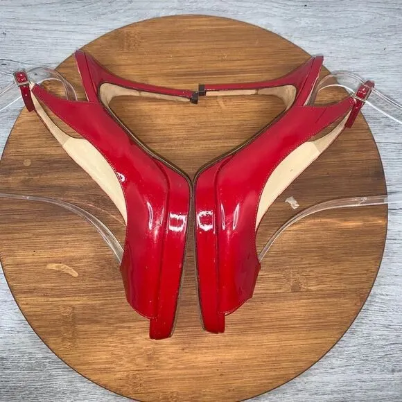 Jimmy Choo Patent Leather Slingback Pumps Heels Sandals Red Women’s size 38.5