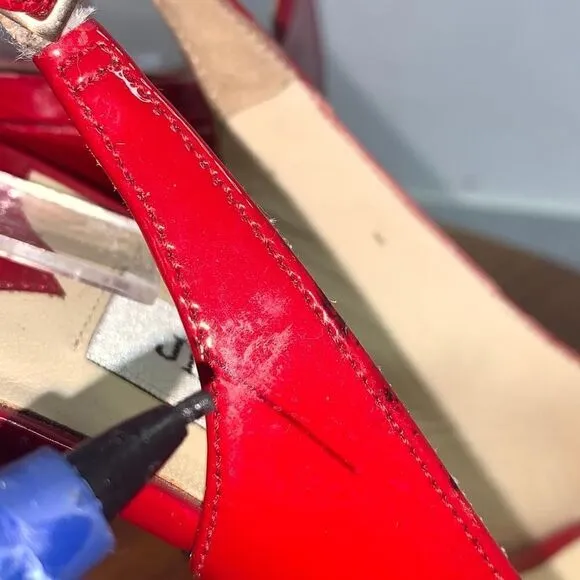 Jimmy Choo Patent Leather Slingback Pumps Heels Sandals Red Women’s size 38.5