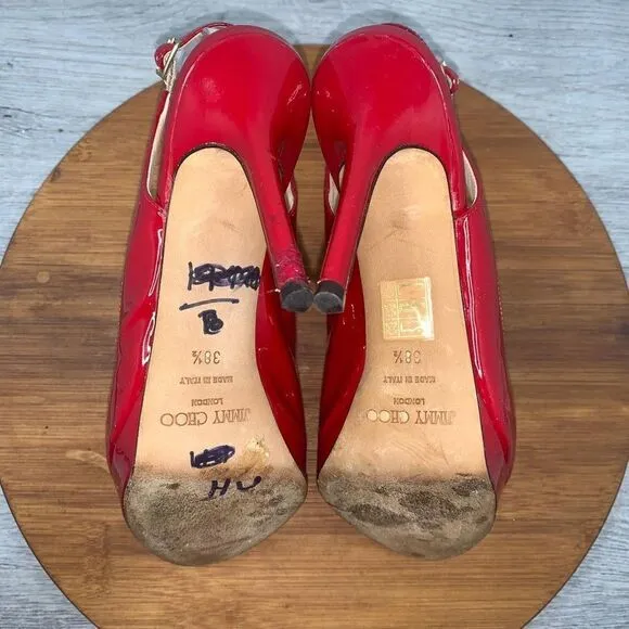 Jimmy Choo Patent Leather Slingback Pumps Heels Sandals Red Women’s size 38.5