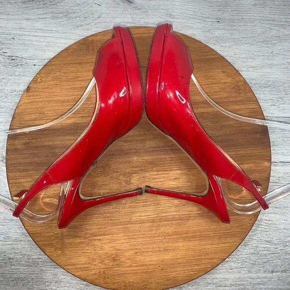Jimmy Choo Patent Leather Slingback Pumps Heels Sandals Red Women’s size 38.5