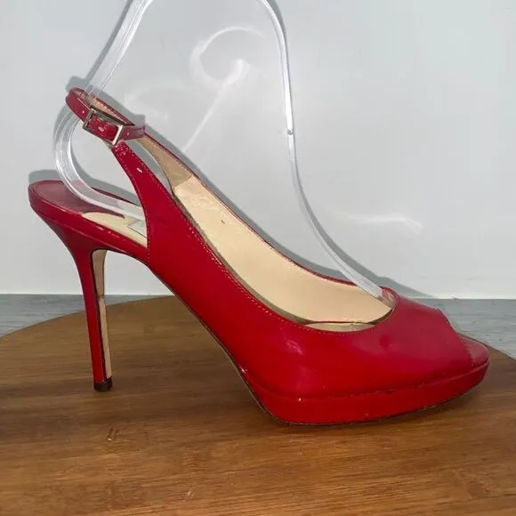 Jimmy Choo Patent Leather Slingback Pumps Heels Sandals Red Women’s size 38.5