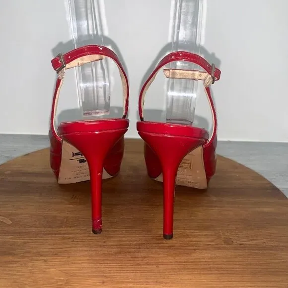 Jimmy Choo Patent Leather Slingback Pumps Heels Sandals Red Women’s size 38.5