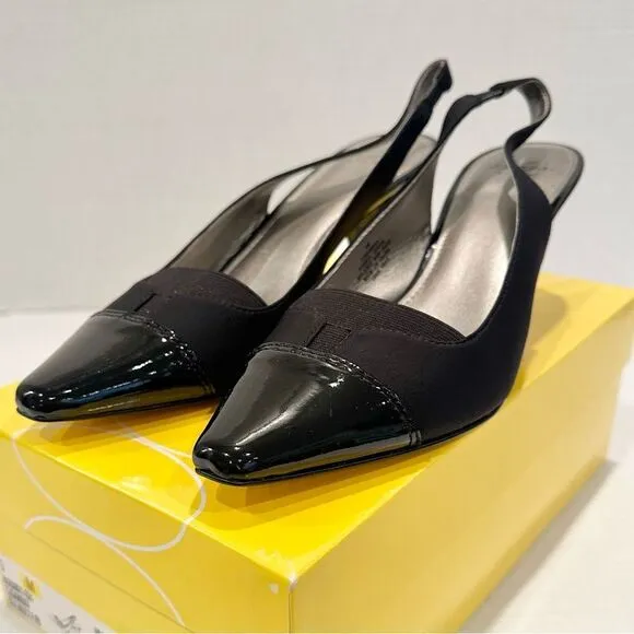 Joan &amp; David Luxe CJDameka Slingback Pump Women's 9 Black Fabric‎ Upper NEW