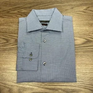 John Varvatos Blue, Navy &amp; White Check Plaid Dress Shirt 15.5 32/33