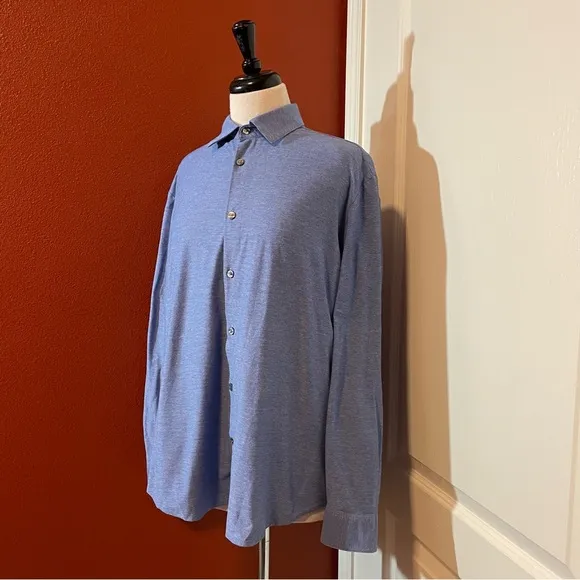 John Varvatos Men’s Slim Fit Tailored Blue Lux Button Down Dress Shirt