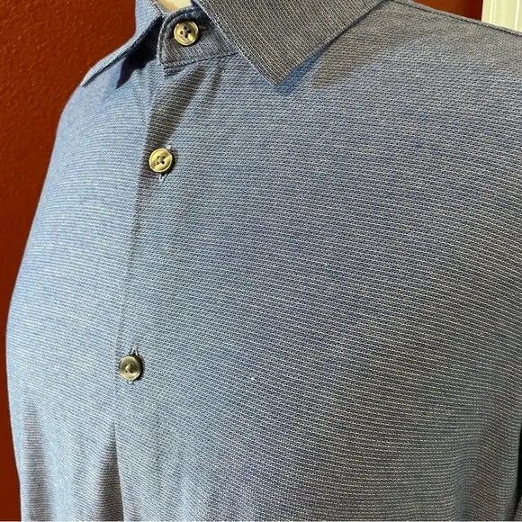 John Varvatos Men’s Slim Fit Tailored Blue Lux Button Down Dress Shirt