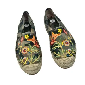 Johnny Was Floral Embroidered Espadrille Flat Shoes Green Size 6 NWOT