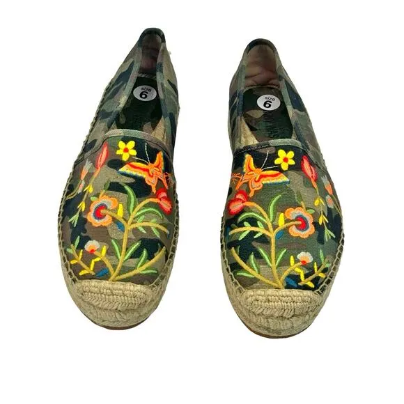 Johnny Was Floral Embroidered Espadrille Sneaker Flat Shoes Green Size 6 NWOT