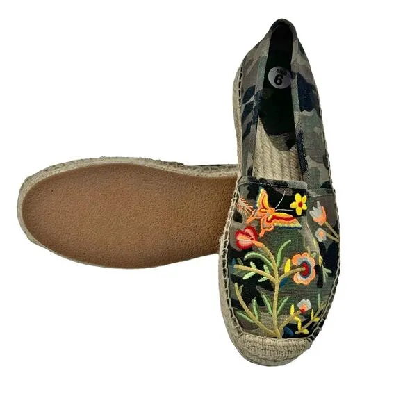 Johnny Was Floral Embroidered Espadrille Sneaker Flat Shoes Green Size 6 NWOT