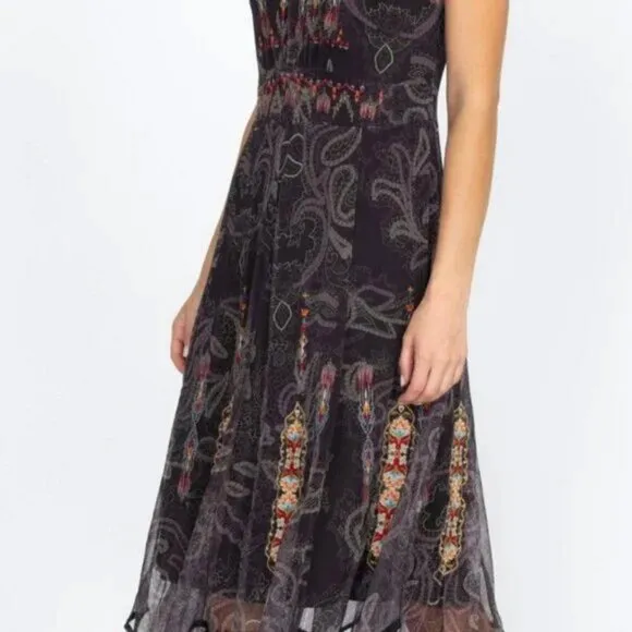 Johnny Was Leticia Embroidered Mesh Dress with Slip Size XL