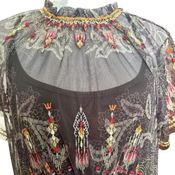 Johnny Was Leticia Embroidered Mesh Dress with Slip Size XL