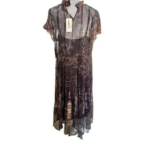 Johnny Was Leticia Embroidered Mesh Dress with Slip Size XL