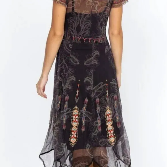 Johnny Was Leticia Embroidered Mesh Dress with Slip Size XL