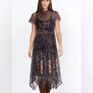 Johnny Was Leticia Embroidered Mesh Dress with Slip Size XL