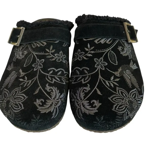 Johnny Was Women's Bluma Sherpa Slip-On Shoes Black Size 7 Casual