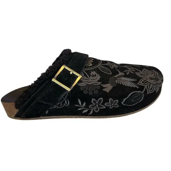 Johnny Was Women's Bluma Sherpa Slip-On Shoes Black Size 7 Casual
