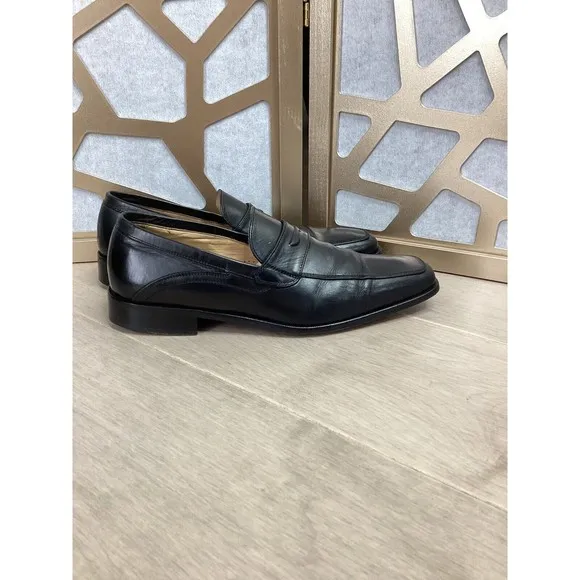 johnston &amp; Murphy black slip on loafers shoes 10 M men leather Made In Italy