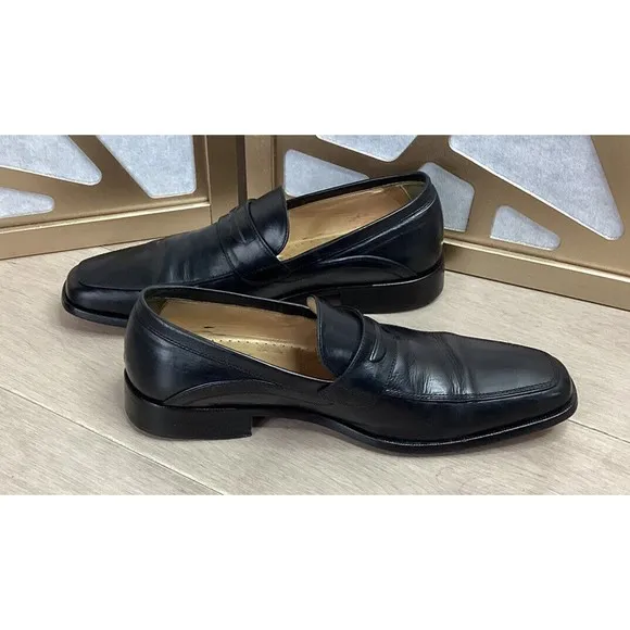 johnston &amp; Murphy black slip on loafers shoes 10 M men leather Made In Italy