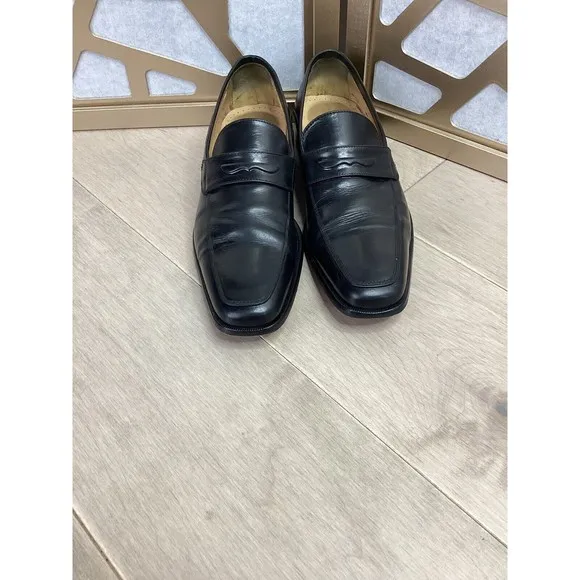 johnston &amp; Murphy black slip on loafers shoes 10 M men leather Made In Italy
