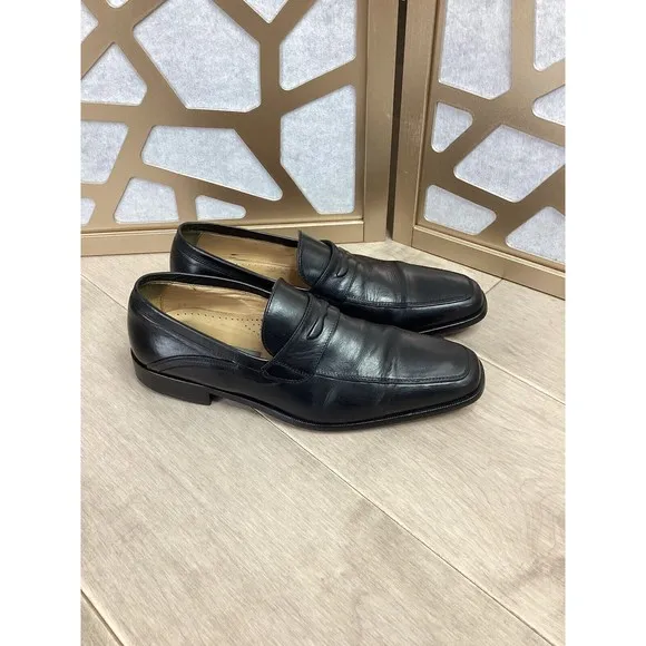 johnston &amp; Murphy black slip on loafers shoes 10 M men leather Made In Italy